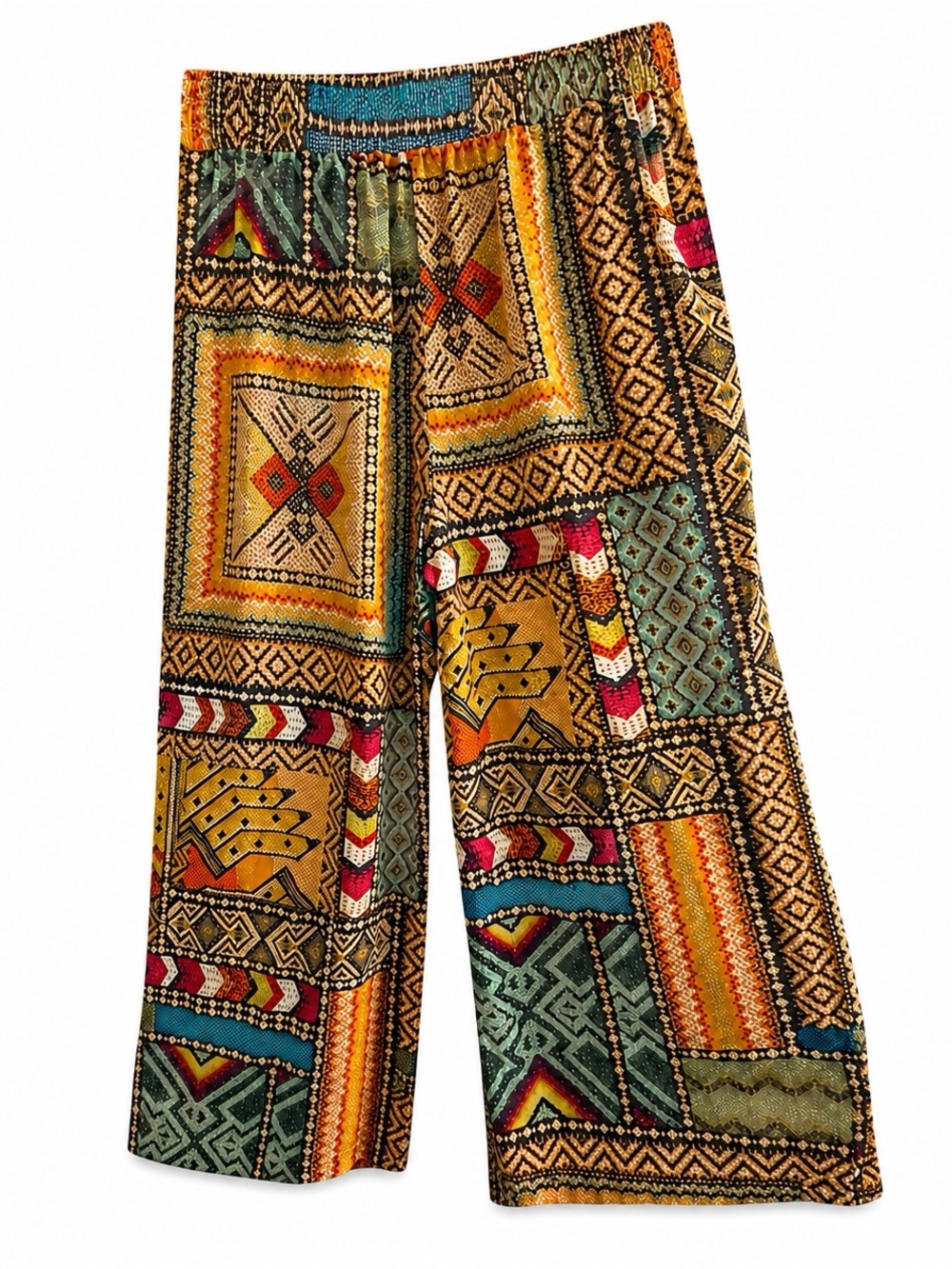 Haute Hippie Linen Blend Boho Patchwork Wide Leg Crop Pants Pockets Women’s S - Picture 4 of 7